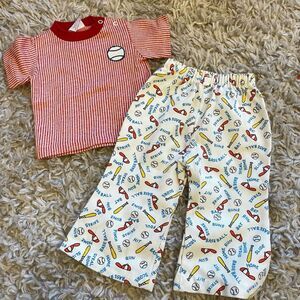 Vintage Baby Baseball Outfit Top And Pants Sz 12 Months